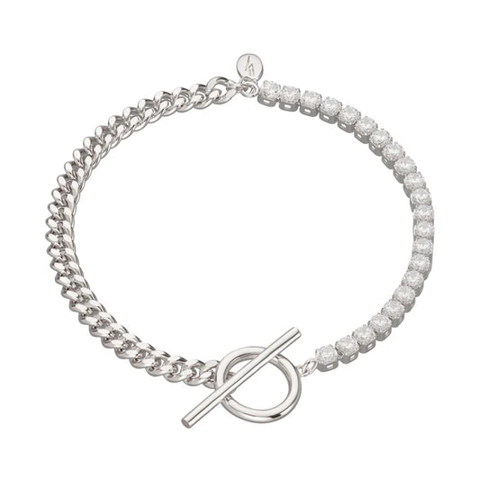 Scream Pretty Tennis and Curb Chain Bracelet  With T Bar Clasp Rhodium Plated