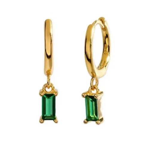 She Is Beautiful Green Glass Huggies Gold