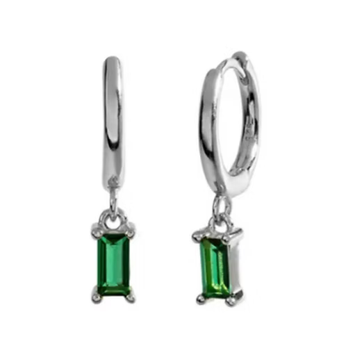 She Is Beautiful Green Glass Huggies Silver