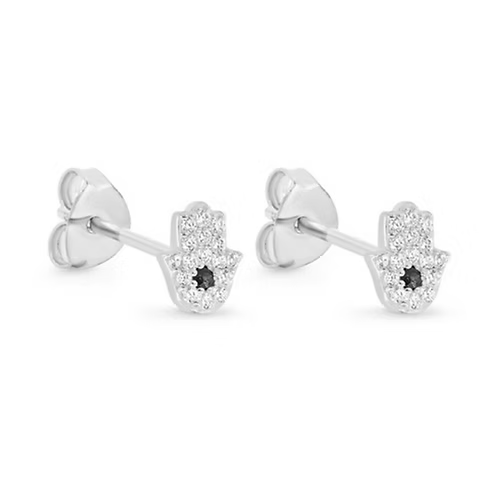 She Is Beautiful Hamsa Hand Stud Set Silver