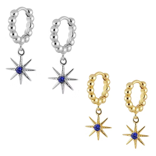 She Is Jewellery Opal Star & Moon Huggies Silver