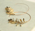 Silk Purse Botanical Leaf Hoop Earrings Small Gold Plates