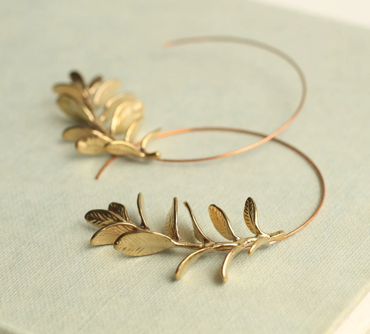 Silk Purse Botanical Leaf Hoop Earrings Small Gold Plates