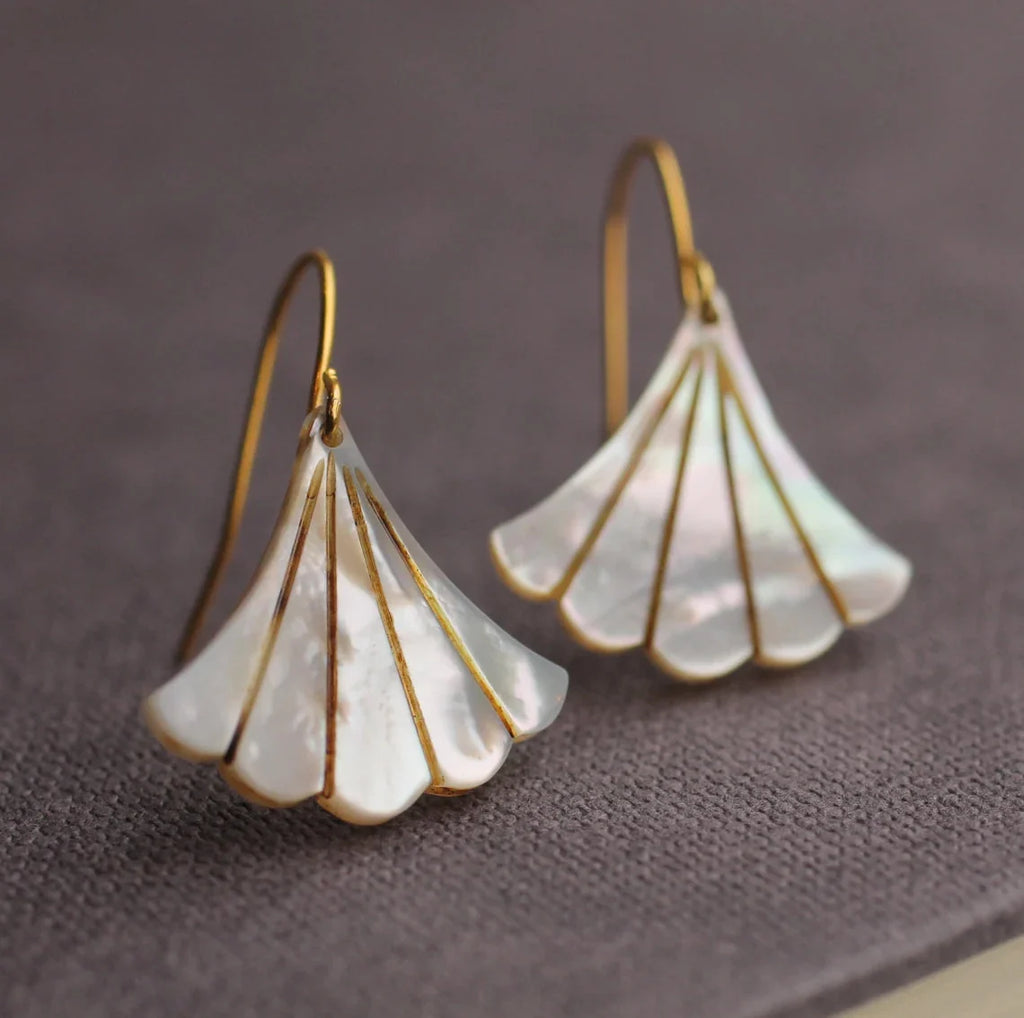 Silk Purse Mother of Pearl Art Deco Earrings Gold