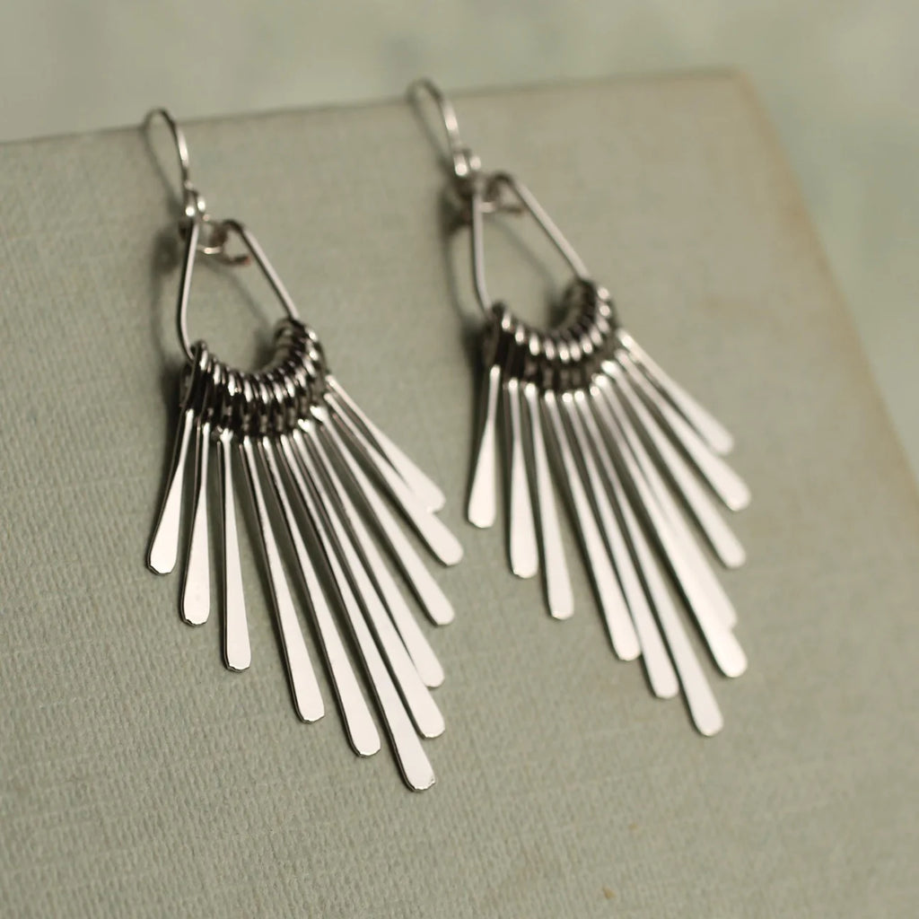 Silk Pure Art Deco Fringe Earrings Silver