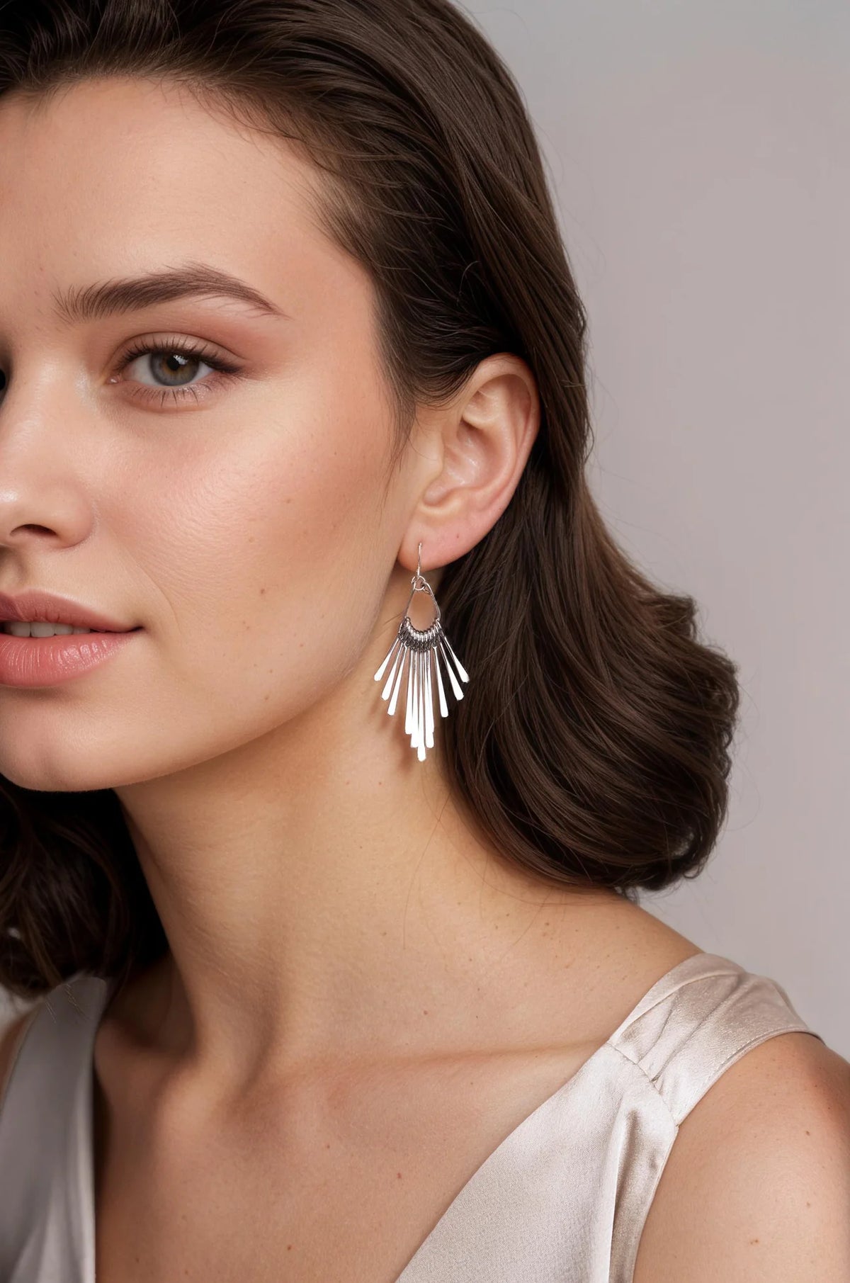 Silk Pure Art Deco Fringe Earrings Silver