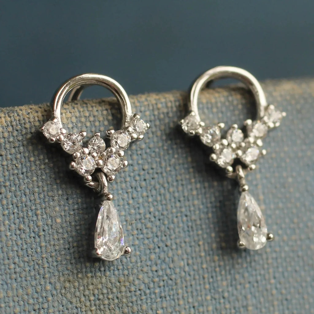Silk Purse Sterling Silver Tiny Droplet Hoop Earrings