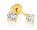 Single Ear Piercing CZ 24c Gold Plated Stainless Steel 3mm Long Post