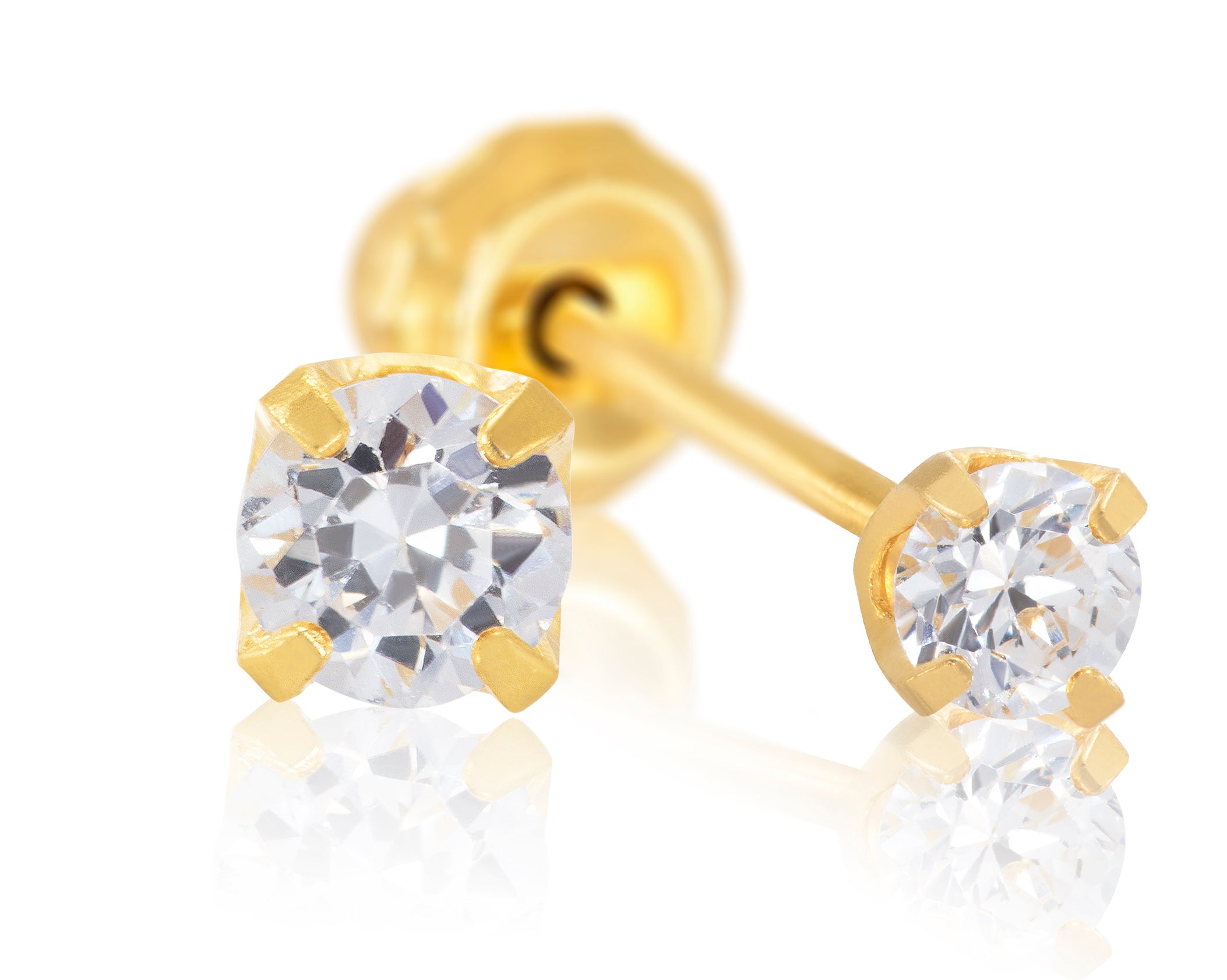 Single Ear Piercing CZ 24c Gold Plated Stainless Steel 3mm Long Post