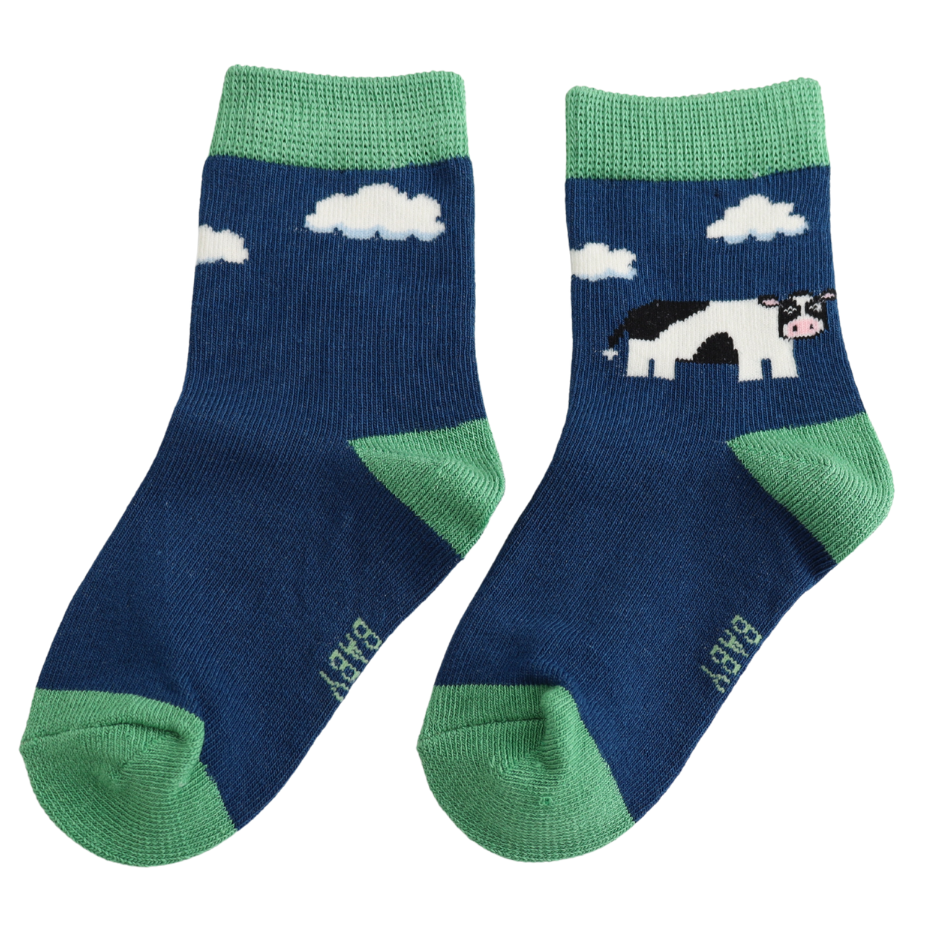 Sparrow Socks Baby Cows Navy 2-3Y