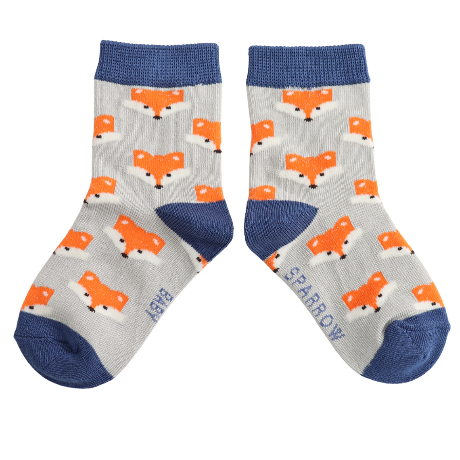 Sparrow Socks Baby Fox Faces Silver 2-3Y