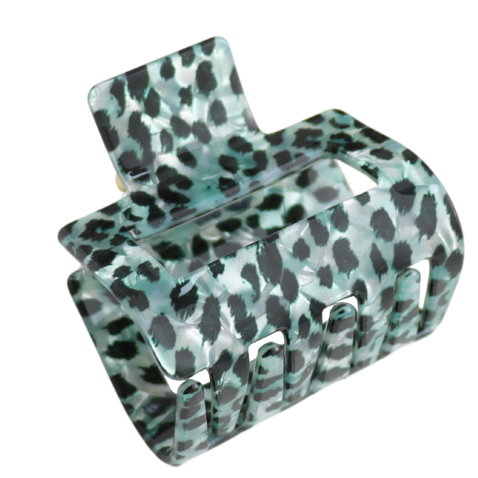 Square Hair Claw Clip Leopard Print Mint