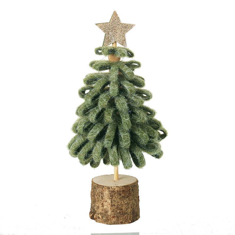 Christmas Green Loop Tree With Star & Wood Base