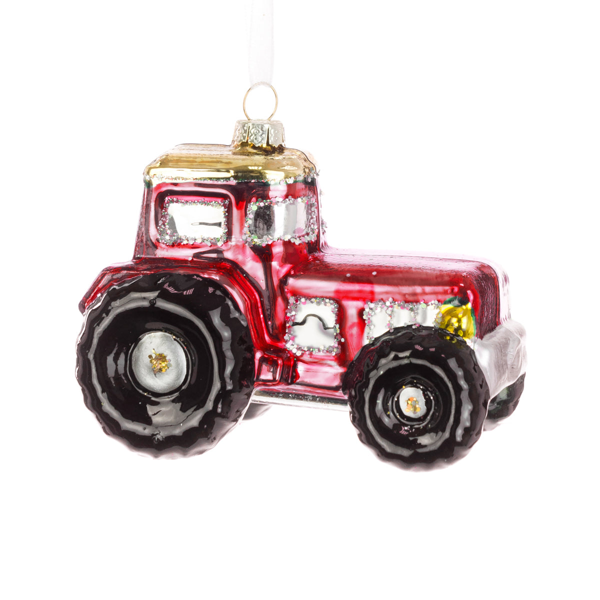 Tractor Christmas Tree Decoration Glass Red