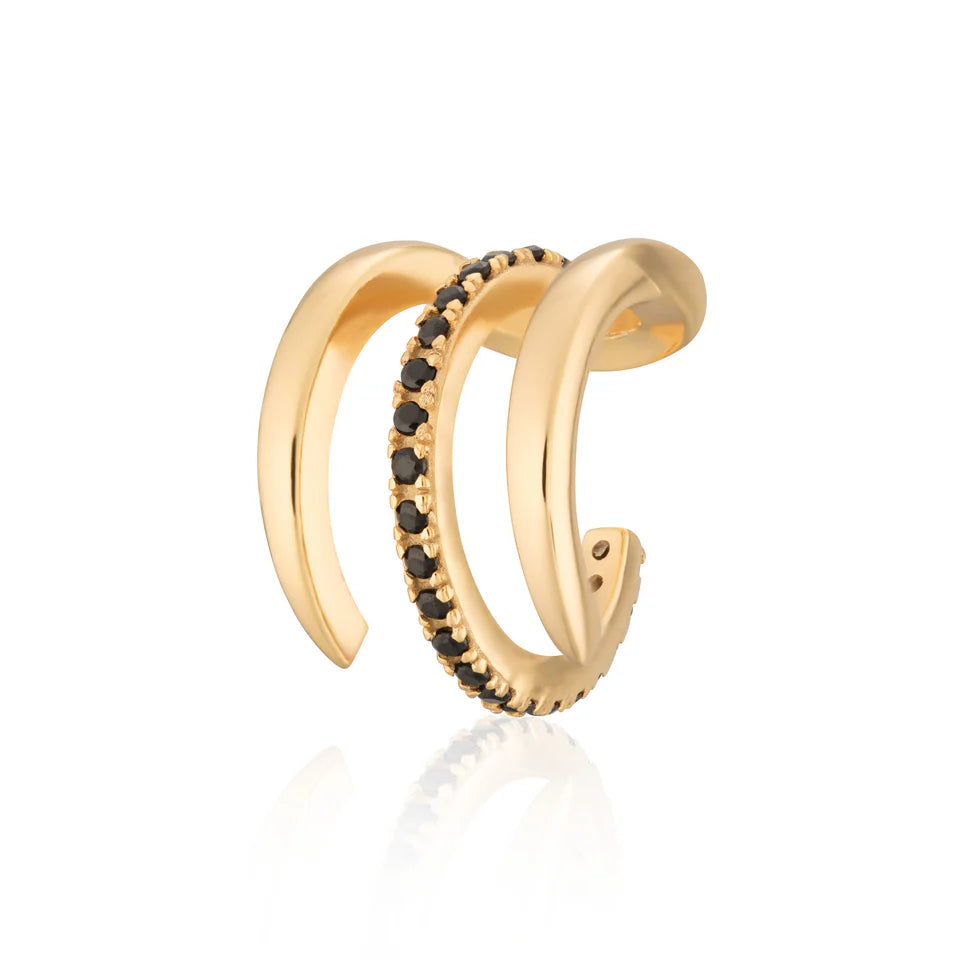 Scream Pretty Gold Triple Claw Single Ear Cuff Black Stones 18k Gold Plated Sterling Silver