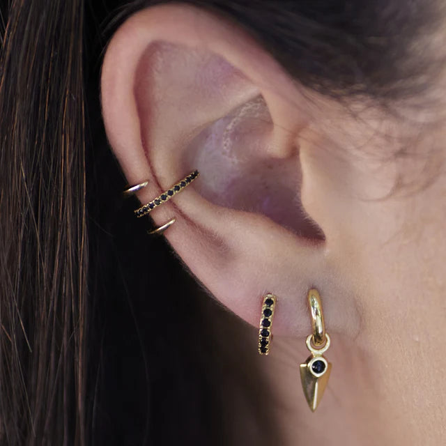 Scream Pretty Gold Triple Claw Single Ear Cuff Black Stones 18k Gold Plated Sterling Silver