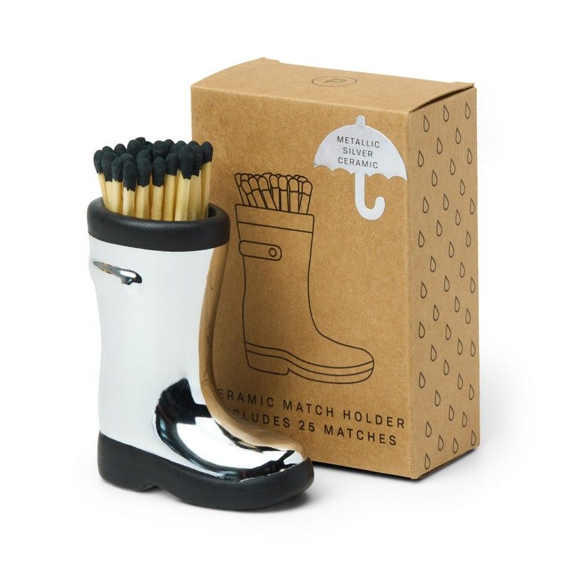 Wellington Boot Matches Holder Metallic Silver