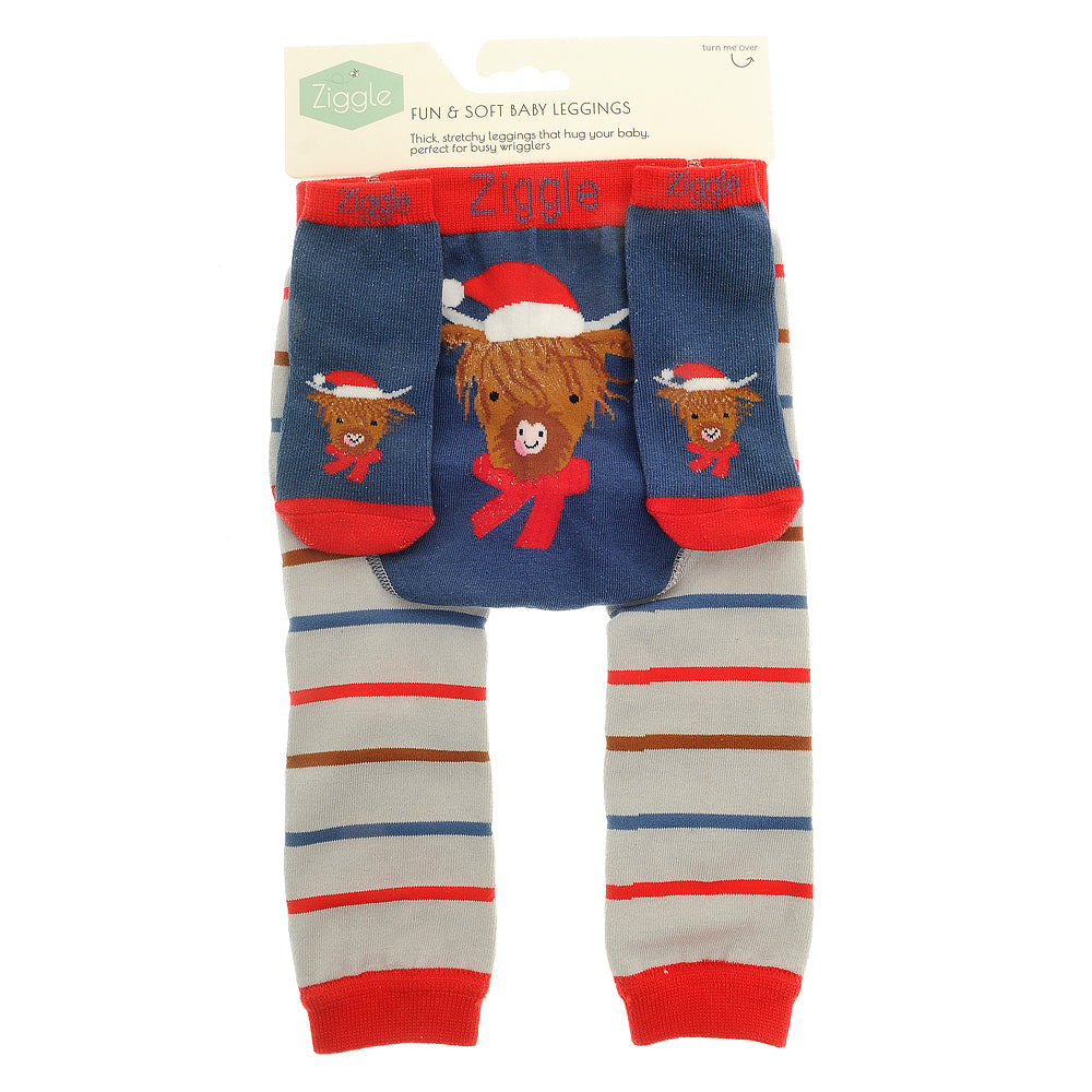 Ziggle Highland Cow Christmas Leggings And Socks Set 6-12 Months