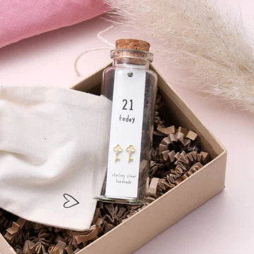 Attic Creations Message Bottle Earrings 21st Birthday Gold