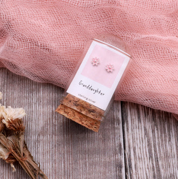 Attic Creations Granddaughter Pink Flower Silver Earrings