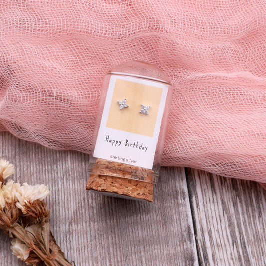 Attic Creations Happy Birthday Sparkle Star Earrings Silver