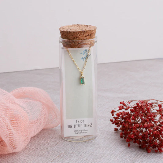 Attic Creations Enjoy The Little Things Emerald Crystal Gem Necklace Gold