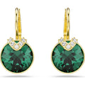 Swarovski Bella V Drop Earrings Round Cut Green Gold-Tone Plated