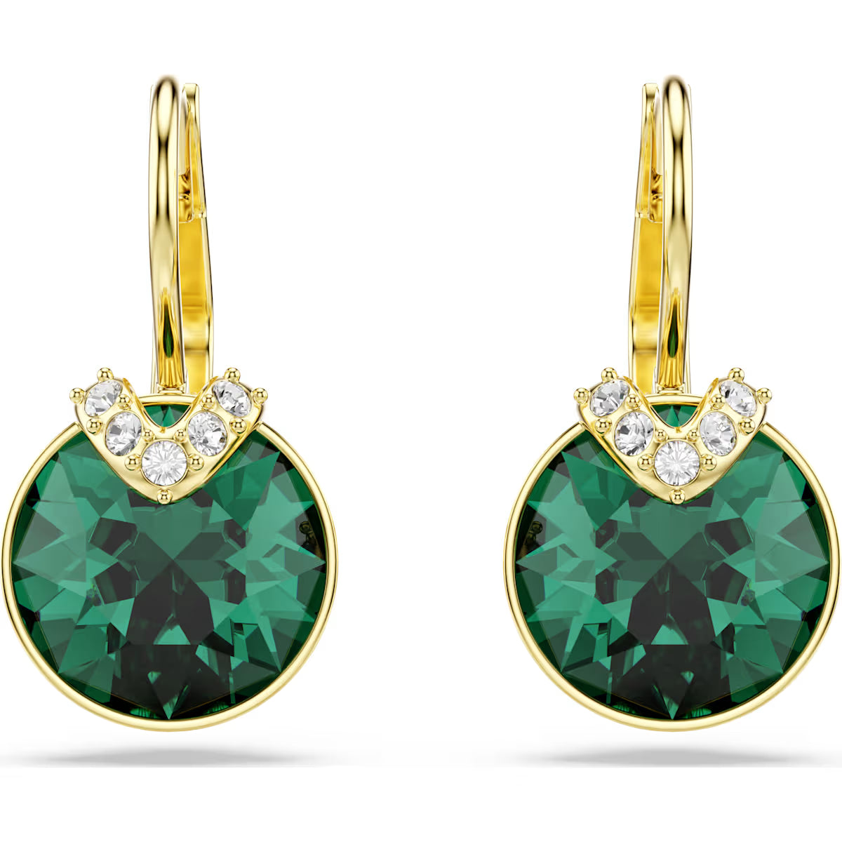 Swarovski Bella V Drop Earrings Round Cut Green Gold-Tone Plated