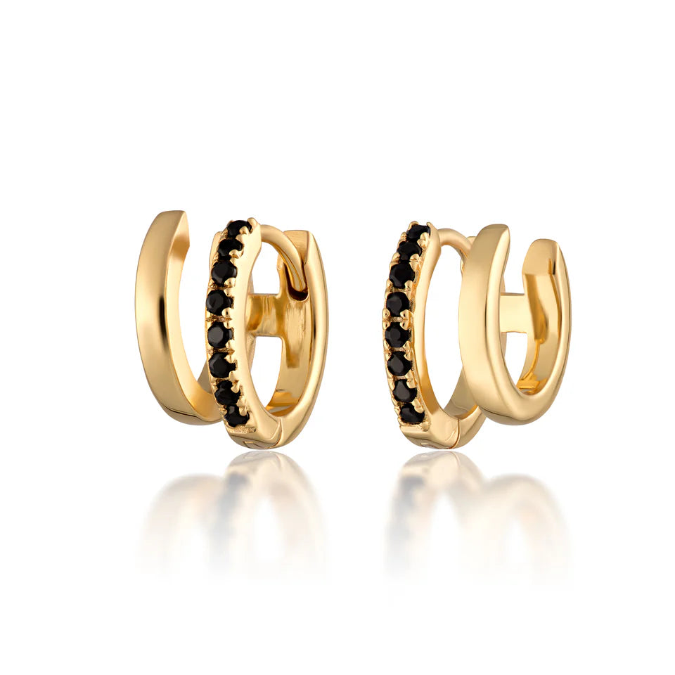 Scream Pretty Mismatched Double Huggie Earring Black Stone 18k Gold Plated Sterling Silver