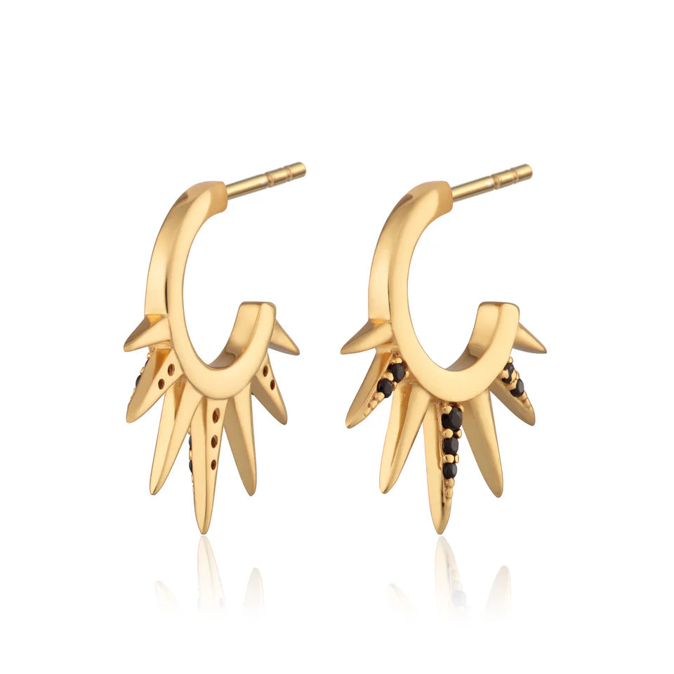 Scream Pretty Black Sun Spike Hoop Earrings 18k Gold Plated Sterling Silver