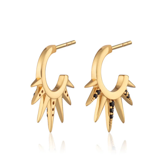Scream Pretty Black Sun Spike Hoop Earrings 18k Gold Plated Sterling Silver