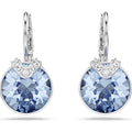 Swarovski Bella V Drop Earrings Round Cut Blue Rhodium Plated