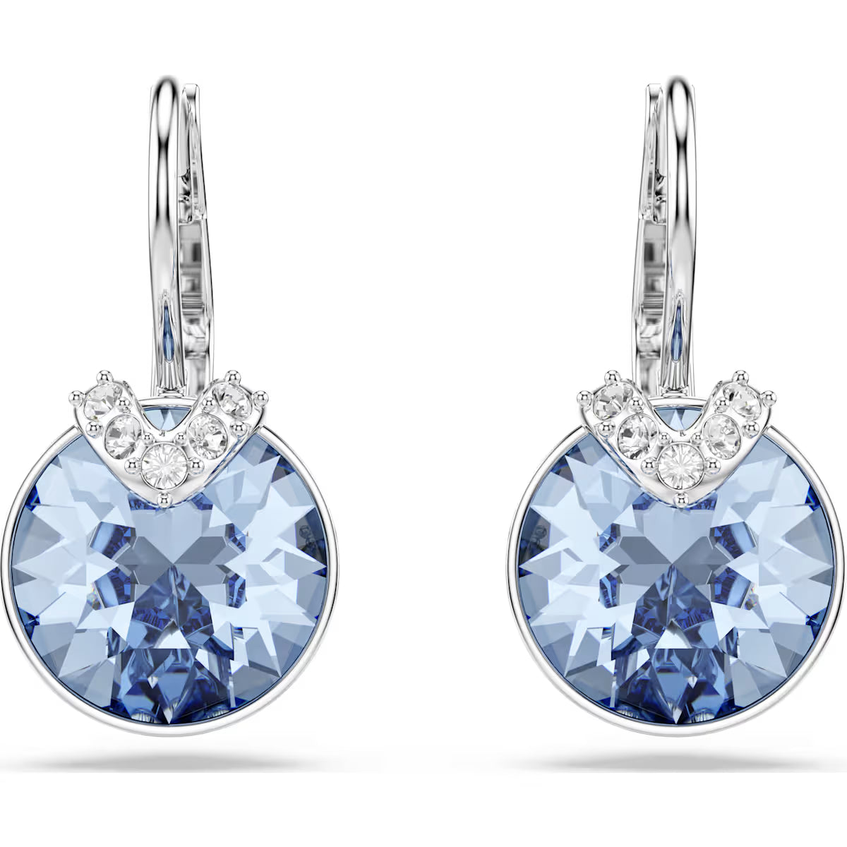 Swarovski Bella V Drop Earrings Round Cut Blue Rhodium Plated