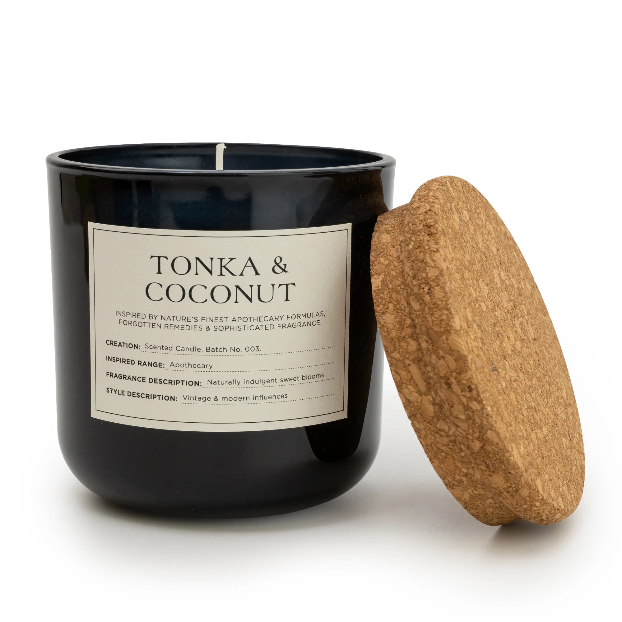 Glass Candle Jar Cork Lid Tonka and Coconut