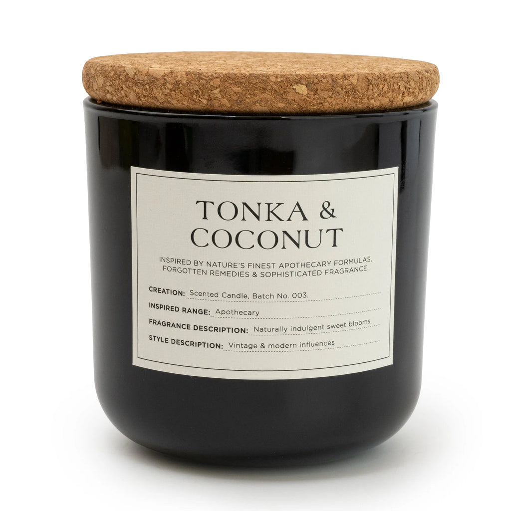Glass Candle Jar Cork Lid Tonka and Coconut