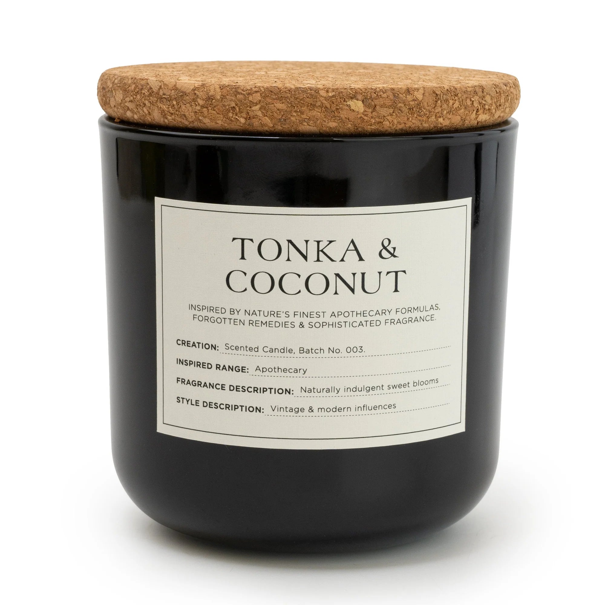 Glass Candle Jar Cork Lid Tonka and Coconut