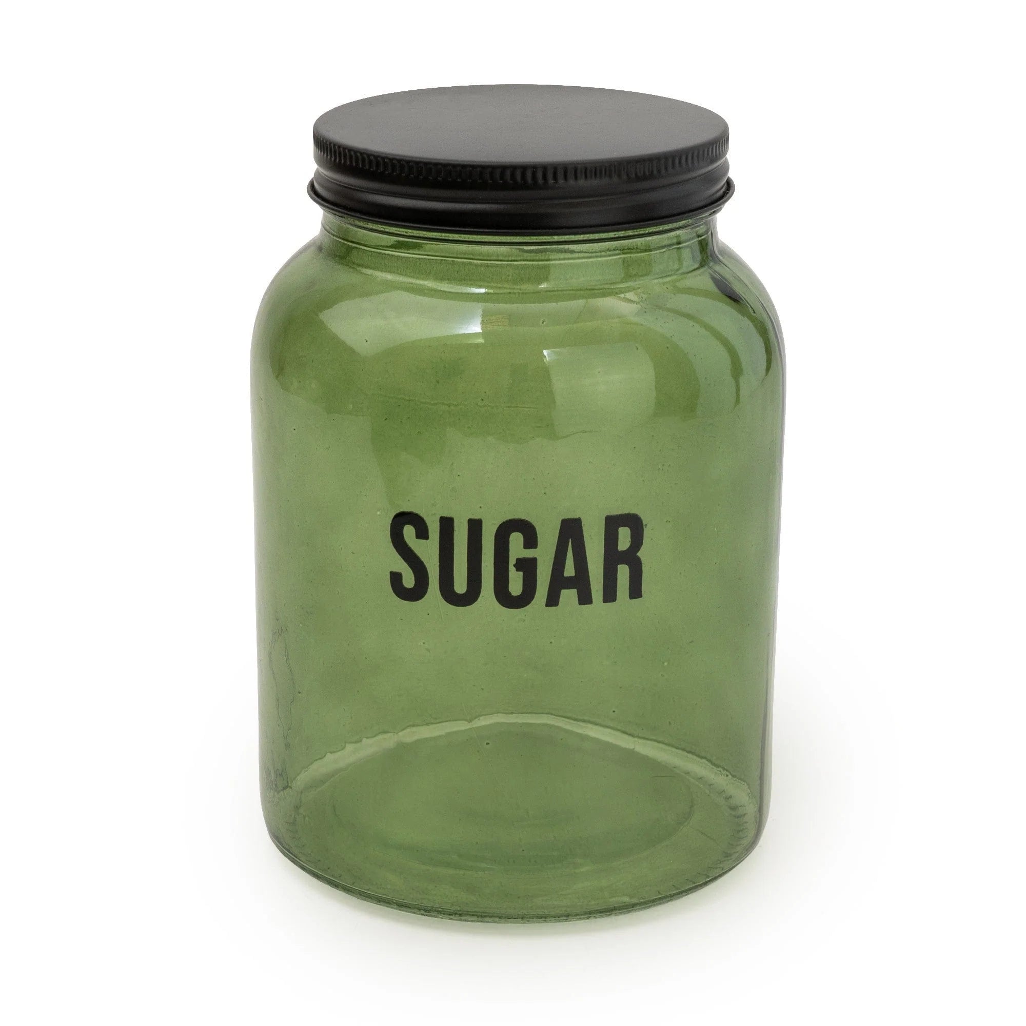 Glass Storage Jar Sugar Green and Black