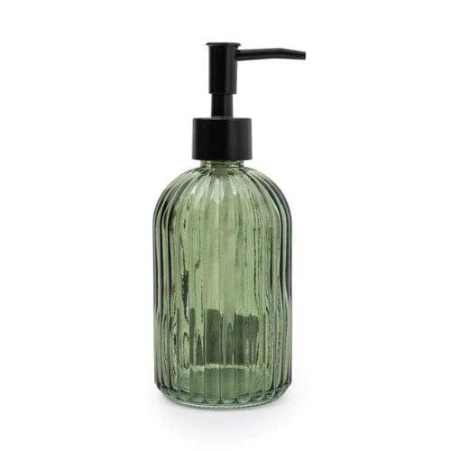 Ridged Glass Soap Dispenser Green