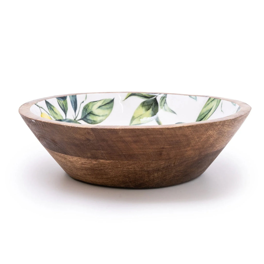 Enamel Mango Wood Bowl Lemons