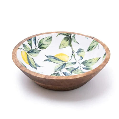 Enamel Mango Wood Bowl Lemons