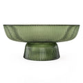 Footed Ridged Glass Bowl Green 20cm