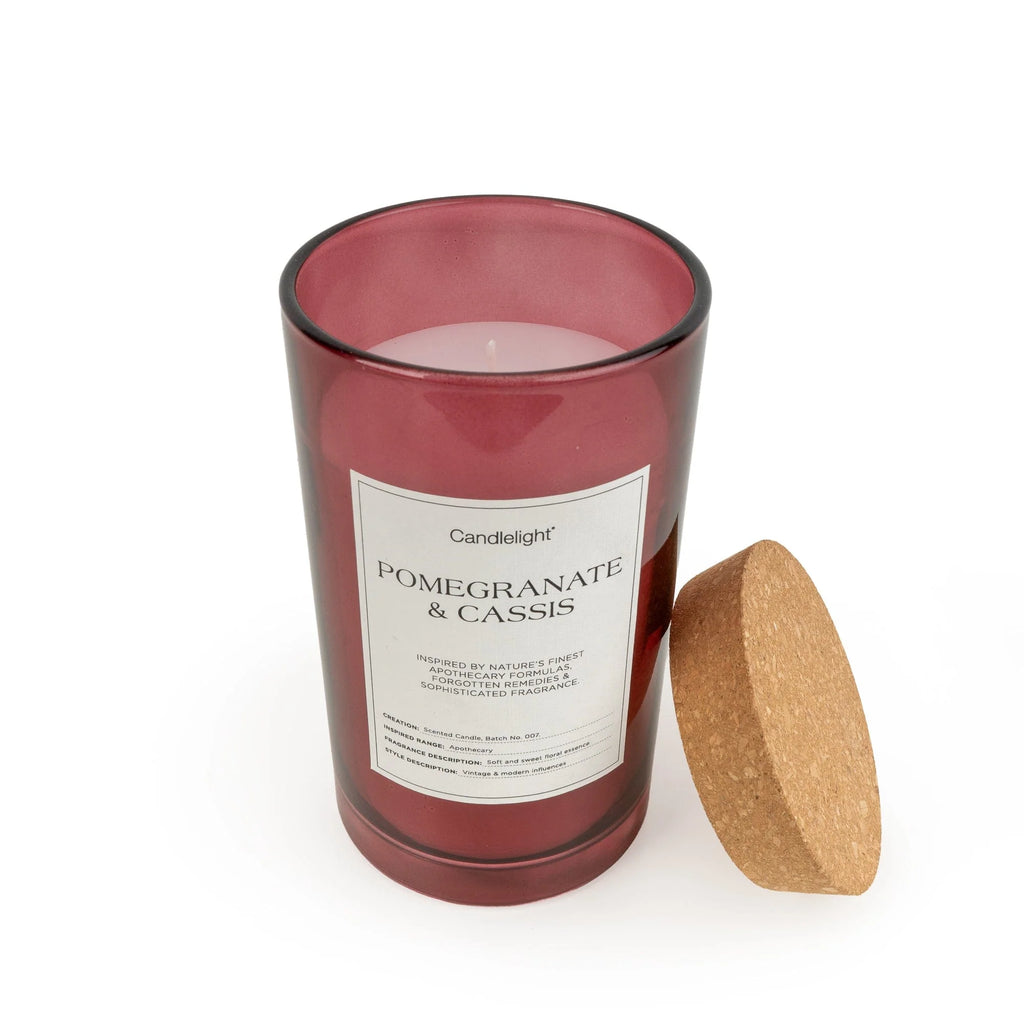 Glass Candle Jar Cork Lid Large Pomegrante and Cassis