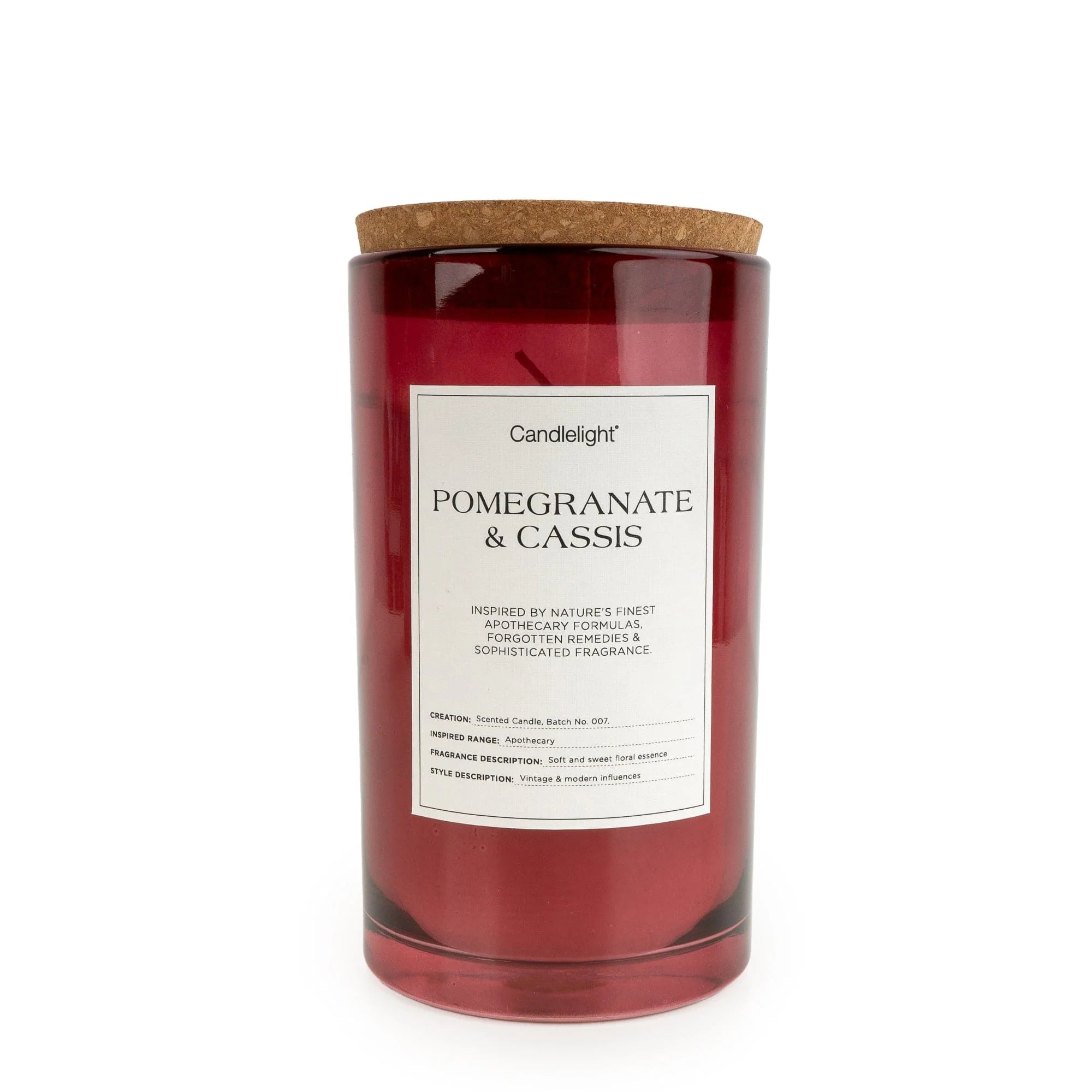 Glass Candle Jar Cork Lid Large Pomegrante and Cassis