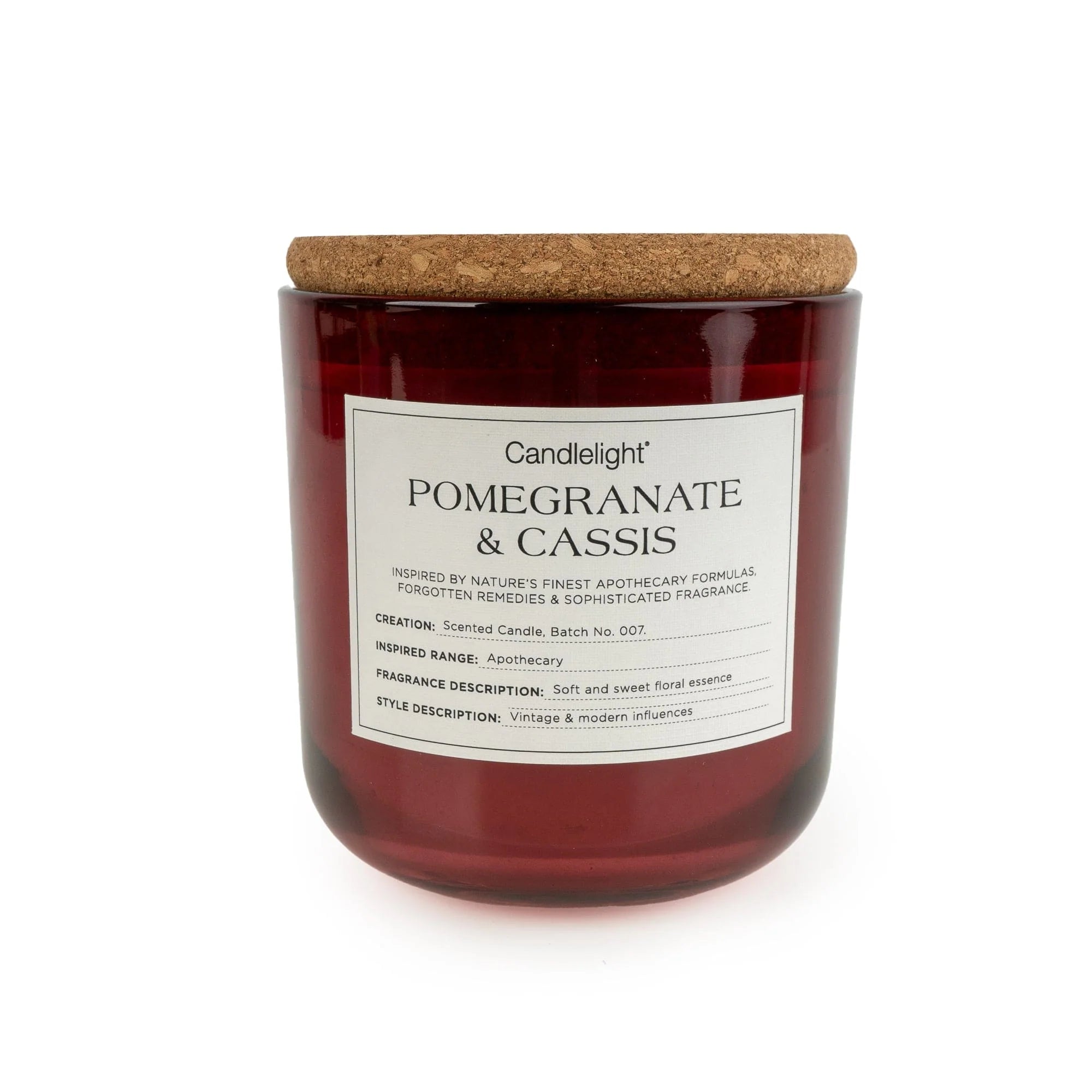 Glass Candle Jar Cork Lid Pomegrante and Cassis