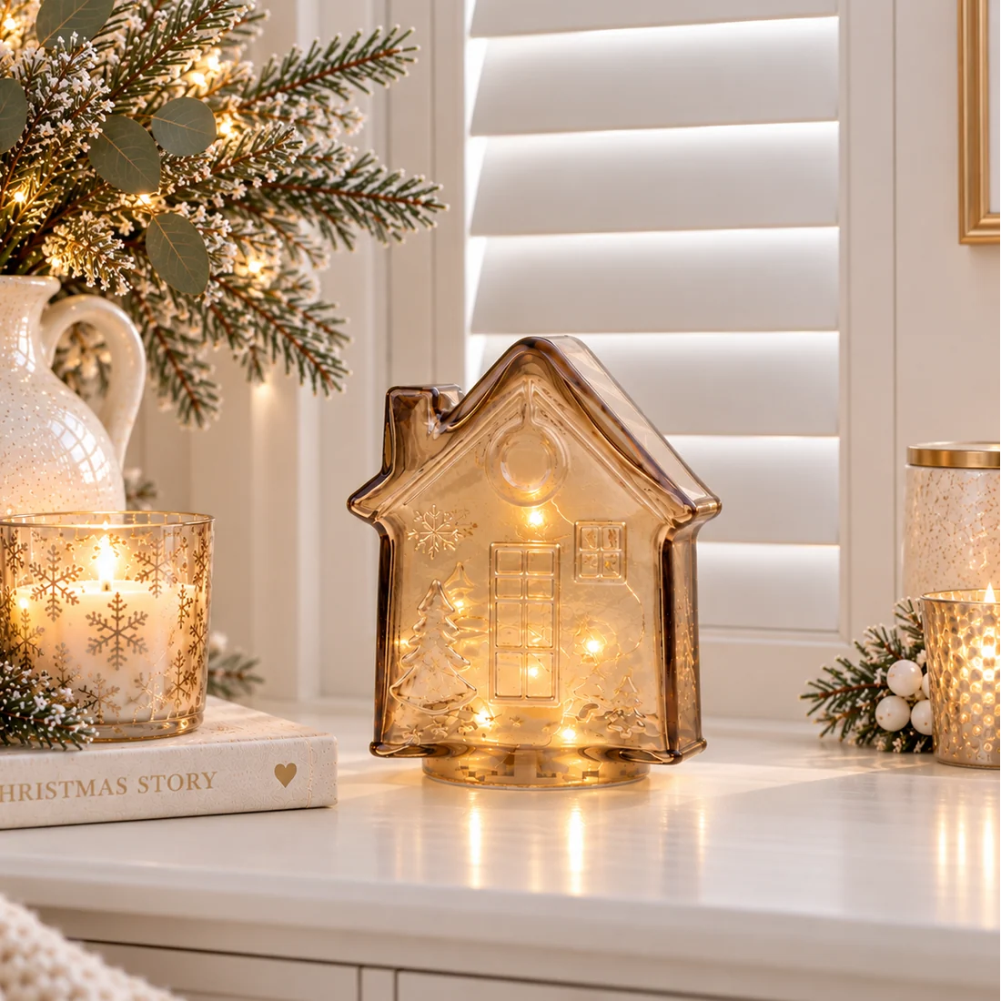 LED Gingerbread Glass House Gold