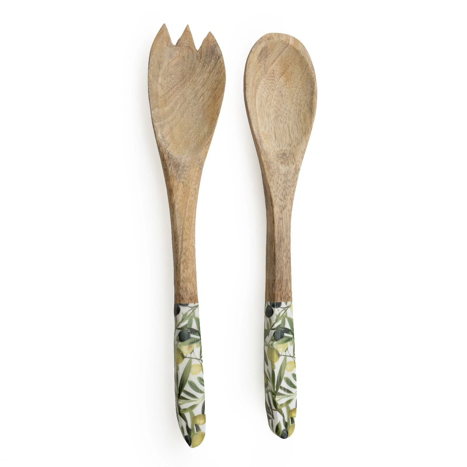 Wooden Fork and Spoon Salad Servers With Enamel Olives