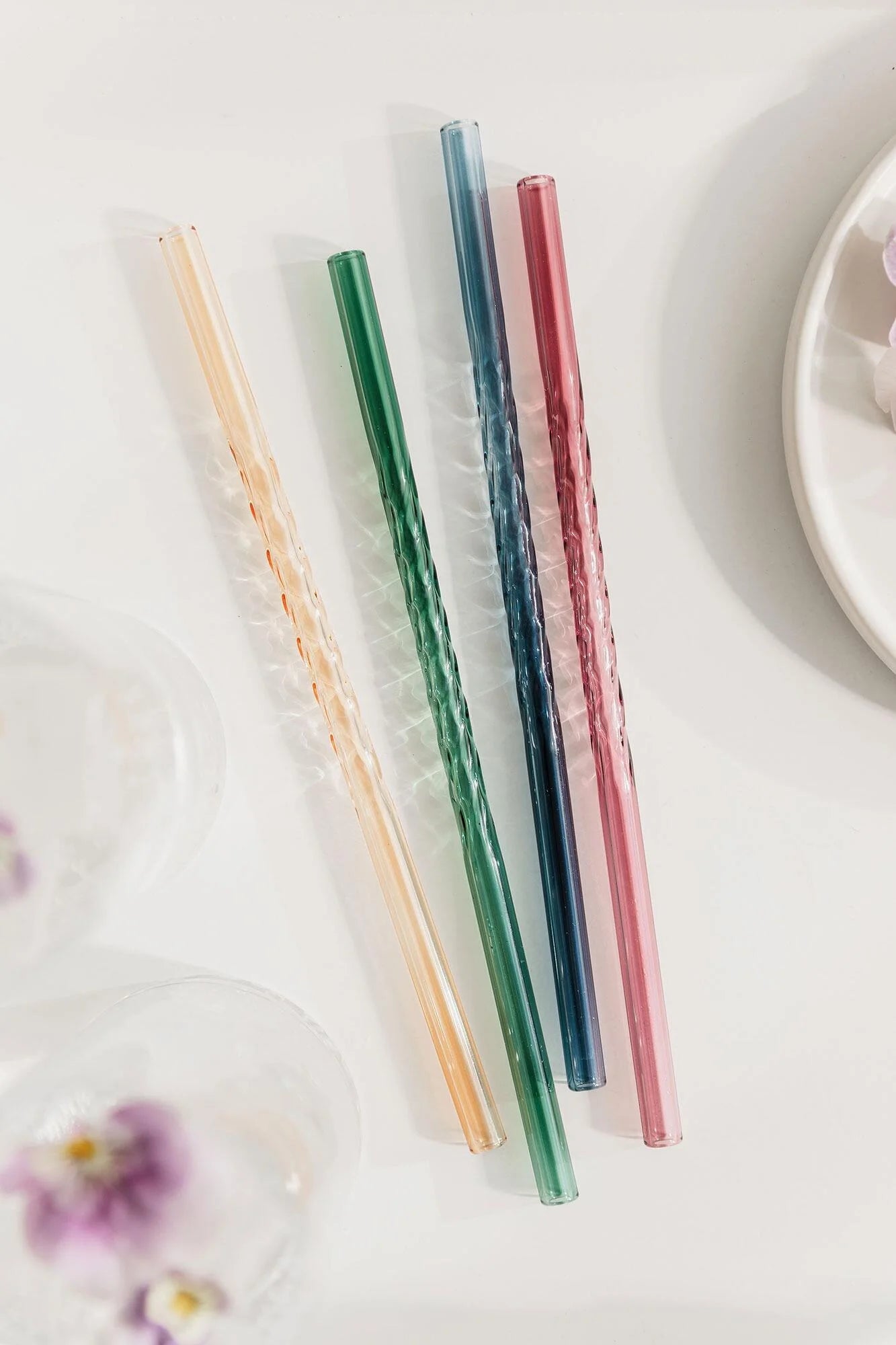 Twist Glass Straws Set of 4 colours with Cleaning Brush