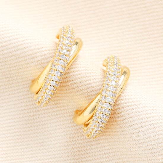 Lisa Angel Crystal Interlocking Hoop Earrings Gold