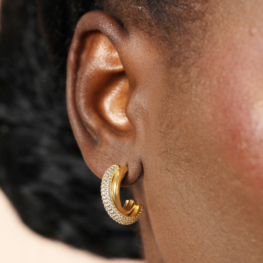 Lisa Angel Crystal Interlocking Hoop Earrings Gold