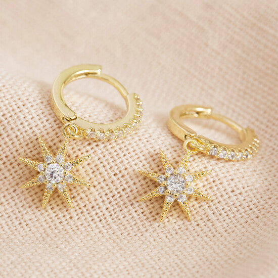 Lisa Angel Crystal Star Huggie Hoop Earrings in Gold